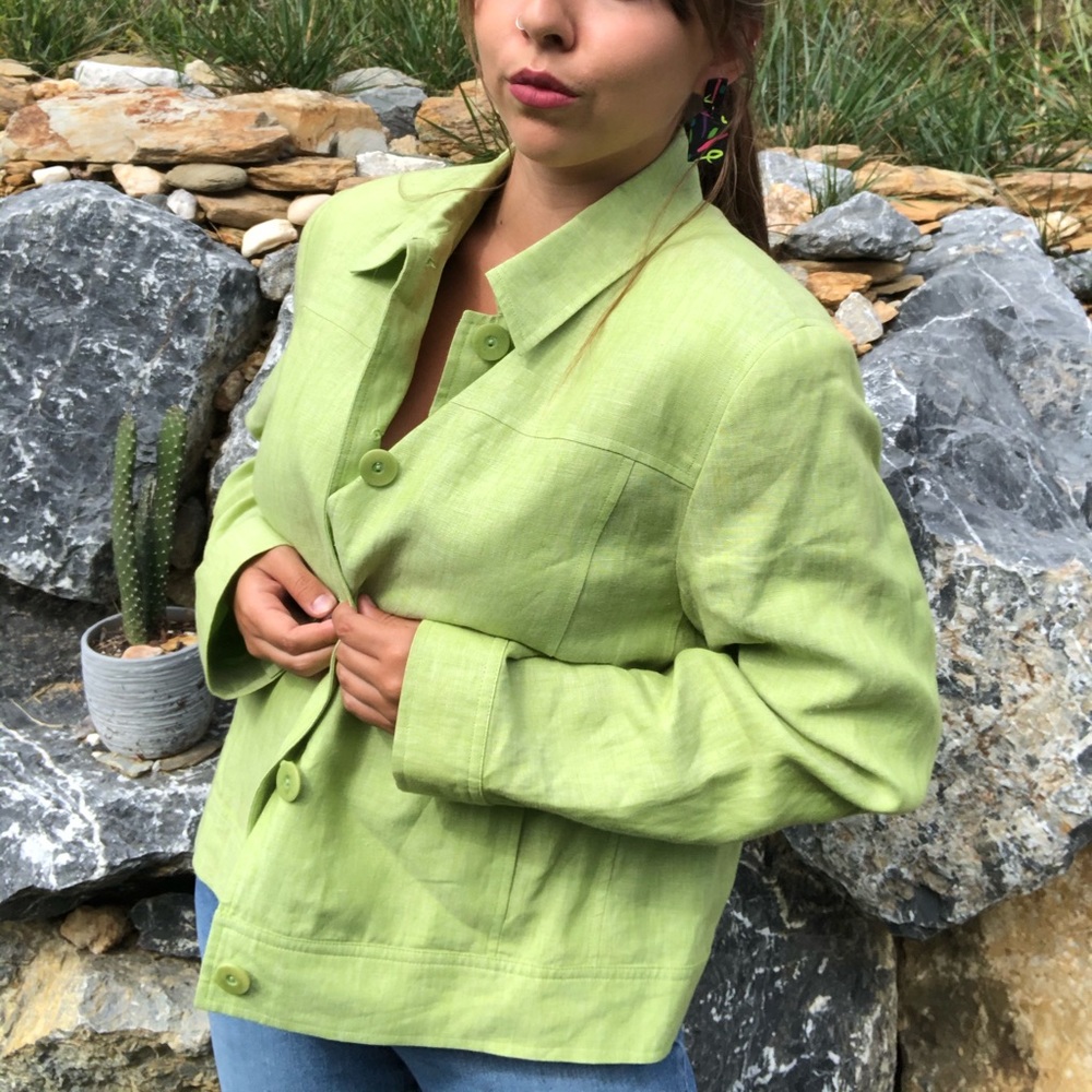 talbots lime linen blazer